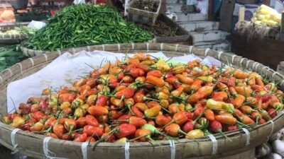 Cabai rawit merah dan cabai rawit hijau yang dijual di Pasar Kota Sukabumi. Foto: Nuria Ariawan/HALOSMI.