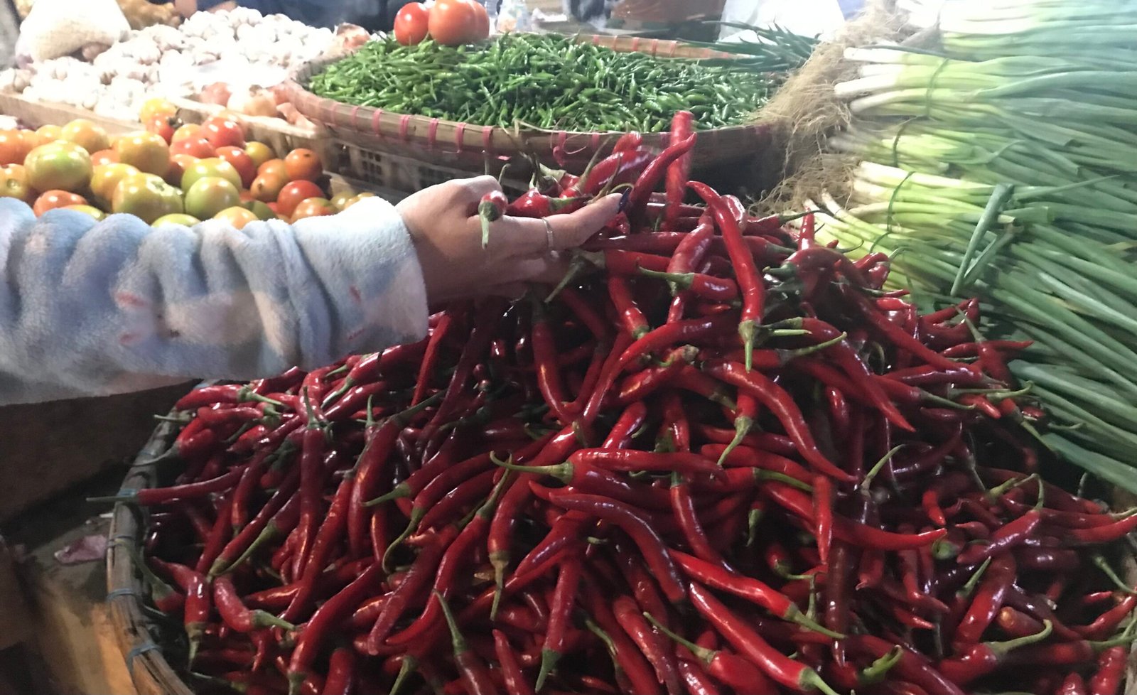 Harga cabai yang dijual di Pasar Kota Sukabumi. Foto: Nuria Ariawan/HALOSMI.