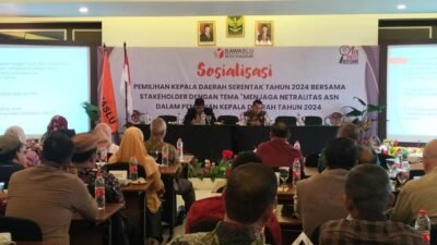 Bawaslu Kota Sukabumi menggelar sosialisasi netralitas ASN pada Pilkada serentak 2024 yang berlangsung di salah satu hotel, di Jalan Selabintana, pada Jumat, 25 Oktober 2024. Foto: Istimewa.