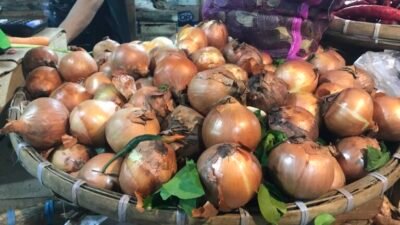 Bawang Bombay yang dijual di Pasar Kota Sukabumi. Foto: Nuria Ariawan/HALOSMI.